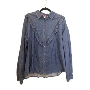 NWT Marina Rinaldi Sport Blue Denim Shirt Ruffle Detailing Size US 20 $325 [jb]